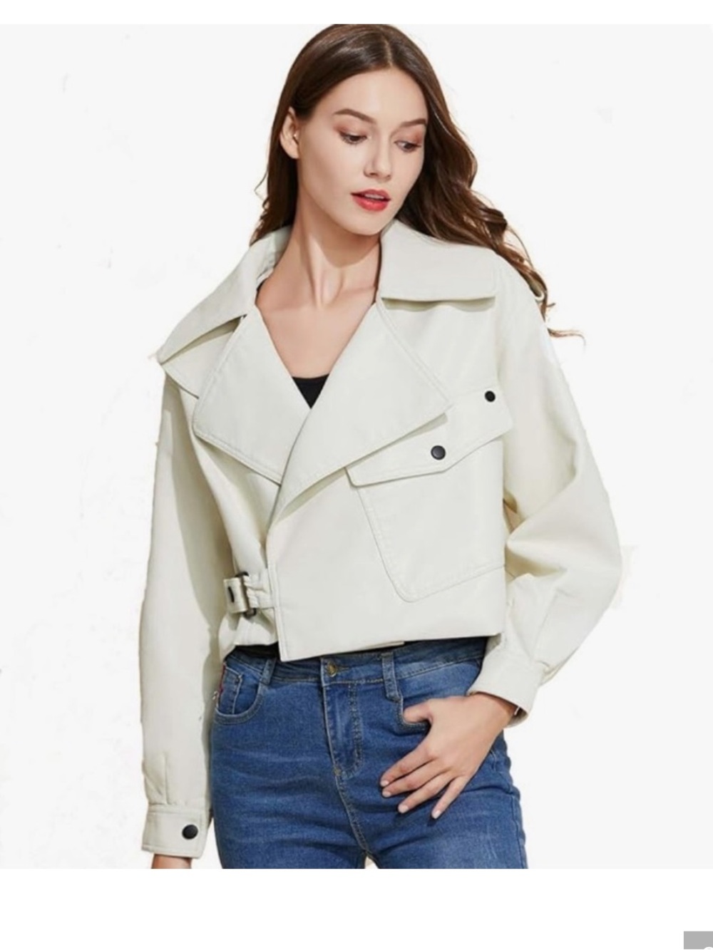 Ivory White Cropped Moto Jacket Sz S